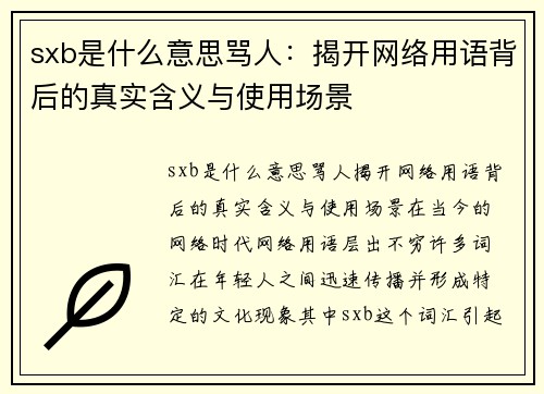 sxb是什么意思骂人：揭开网络用语背后的真实含义与使用场景